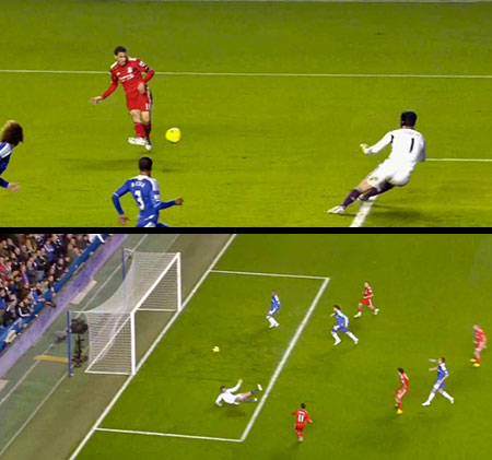 Maxi Rodriguez scores the opener against Chelsea