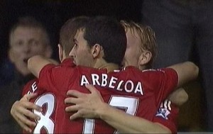 Kuyt celebrates his second minute goal