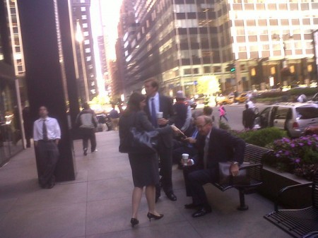 Tom Hicks outside Deutsche Bank, New York