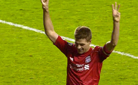 Gerrard celebrates his hat-trick
