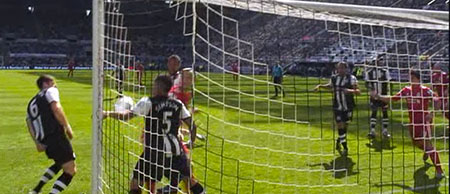 Danny Simpson handles on the line and gets away with it