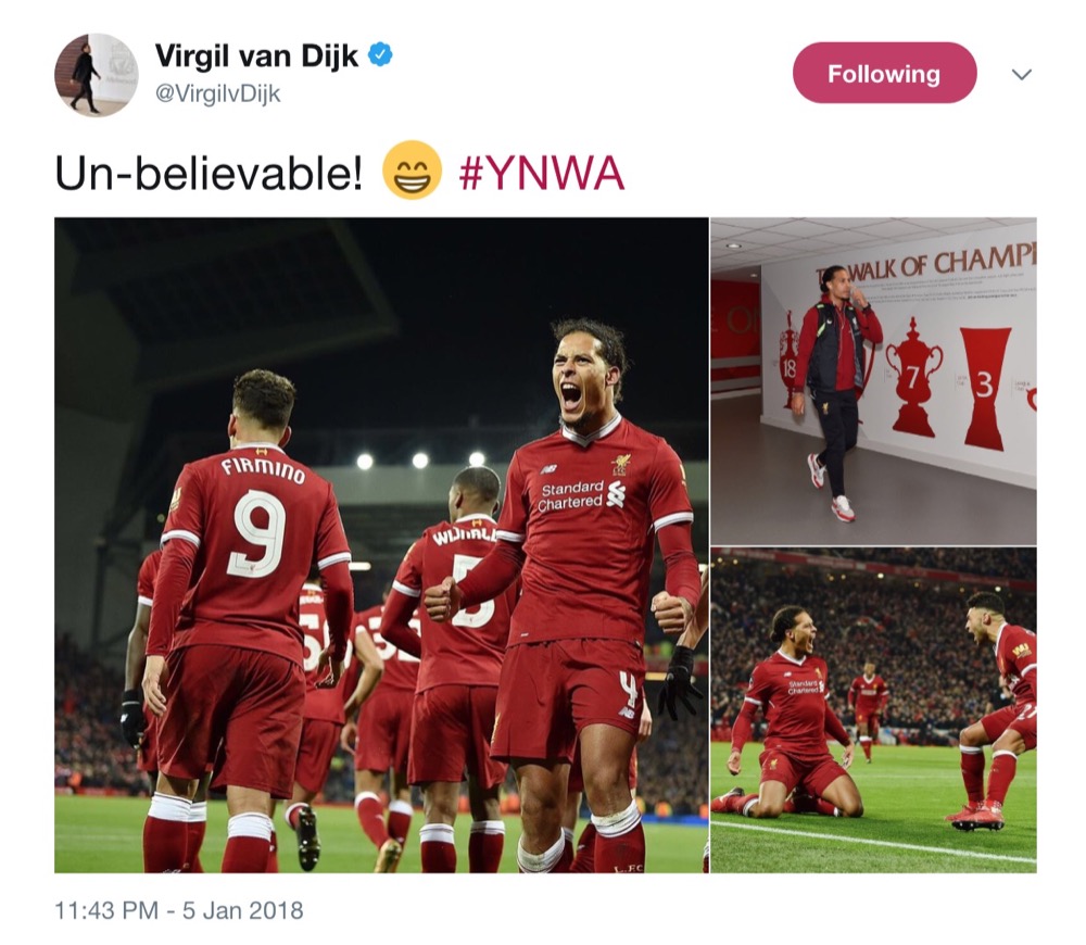 Virgil van Dijk derby reaction / Twitter