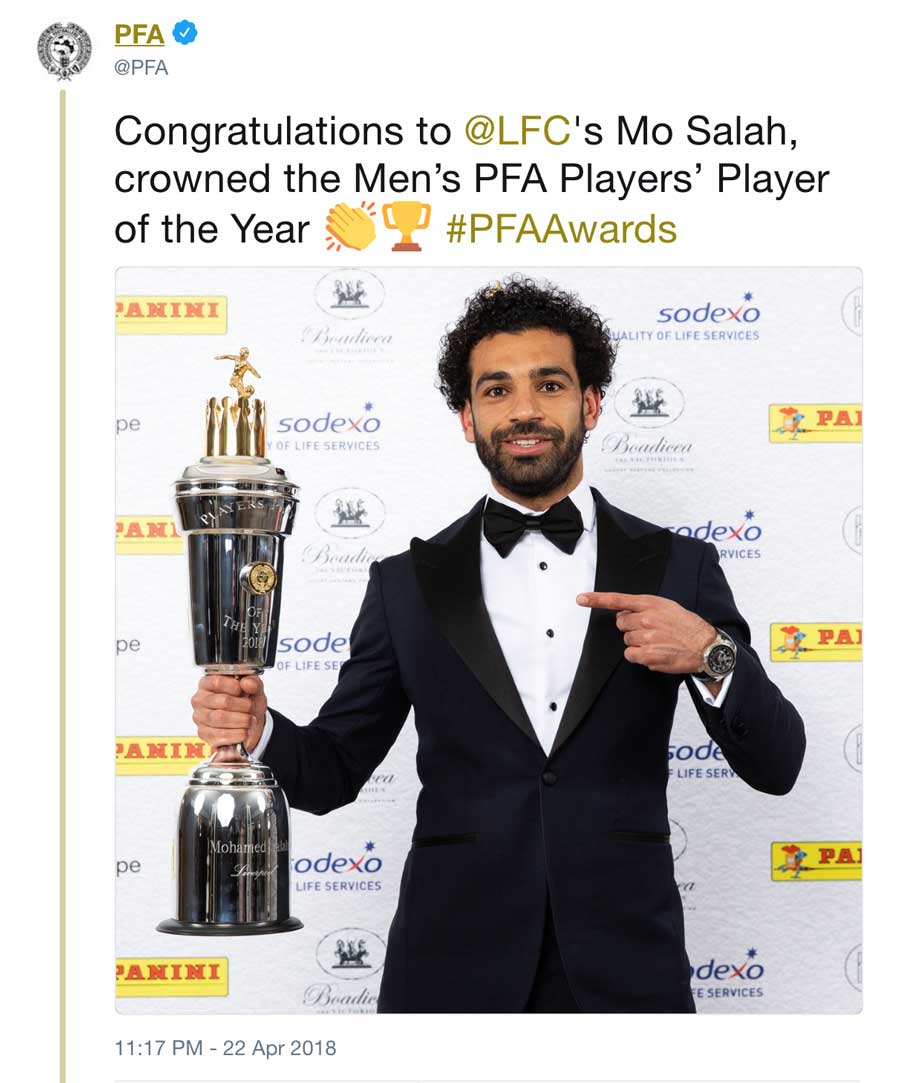 PFA announce Mo Salah as Player of the Year