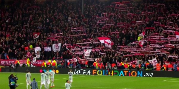 Bayern players and fans at Anfield