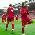 Salah celebrates his goal v Chelsea