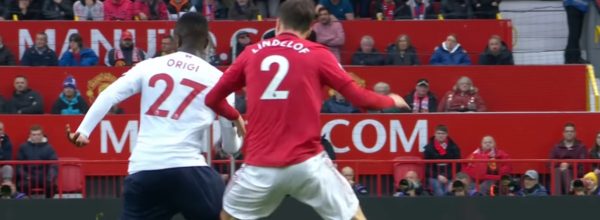 Divock Origi fouled in the build up to the United goal