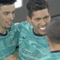 Roberto Firmino and Curtis Jones celebrate goal at Sheffield United