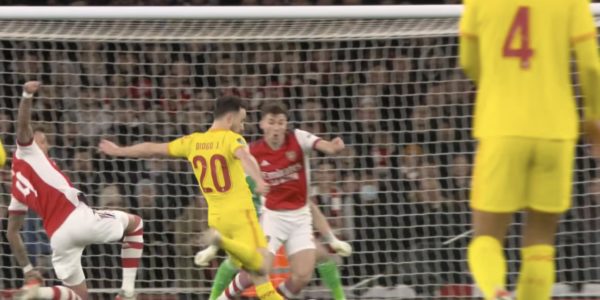 Diogo Jota scores against Arsenal in the League Cup semi-final