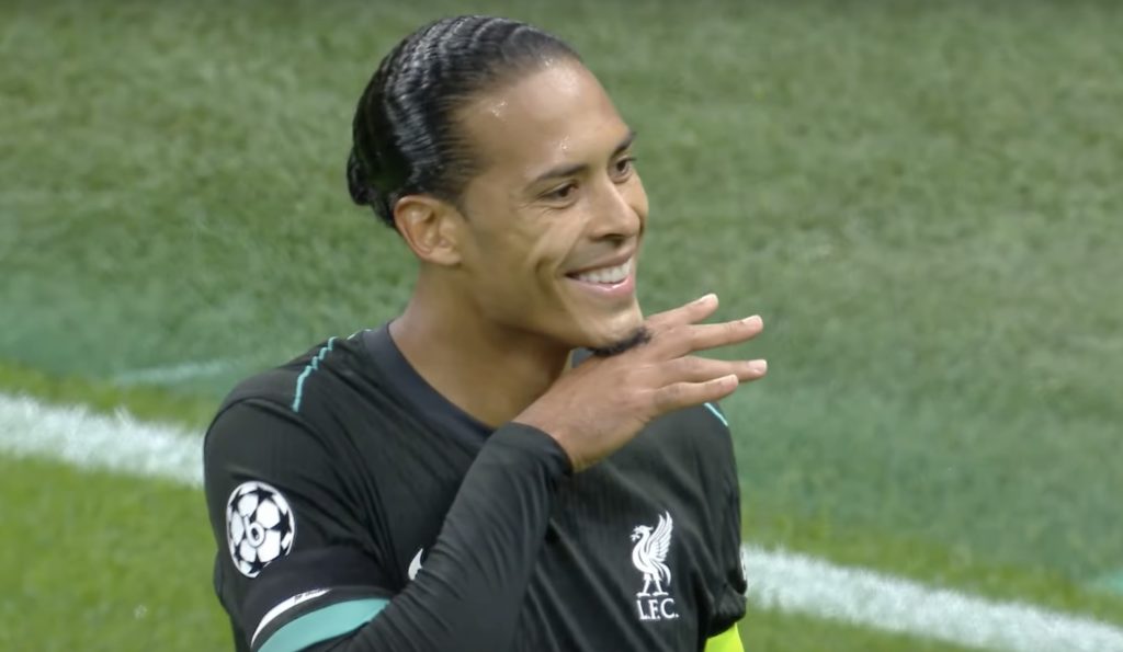 Virgil van Dijk scores the second goal against AC Milan