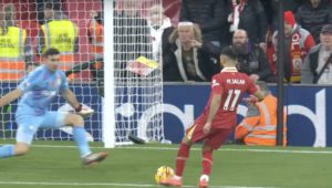 Mo Salah scores against Aston Villa at Anfield