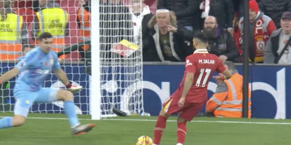 Mo Salah scores against Aston Villa at Anfield