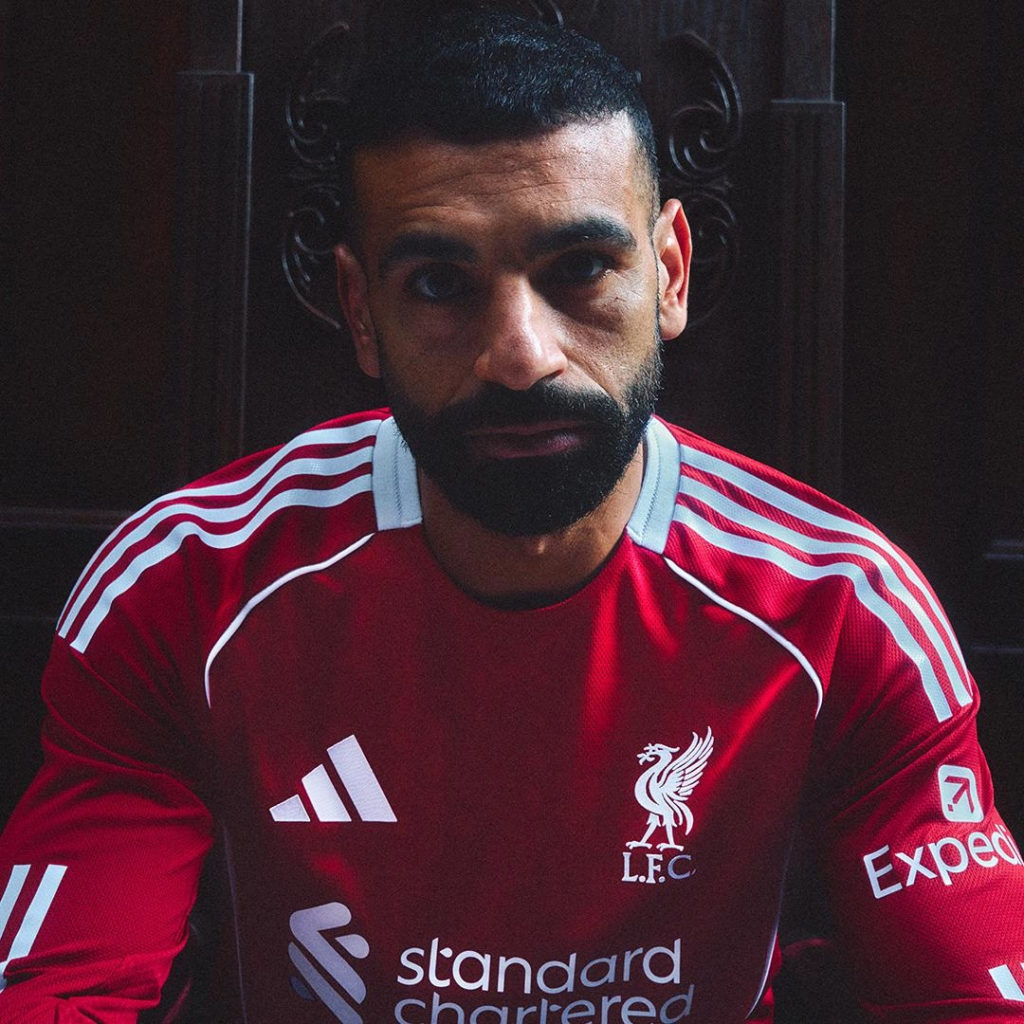 New Liverpool FC Home Kit for 2025-26, modelled by Salah
