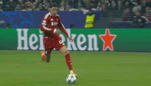 Hugo Ekitike races to score an equalising goal against Frankfurt for Liverpool