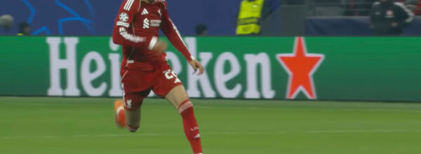 Hugo Ekitike races to score an equalising goal against Frankfurt for Liverpool