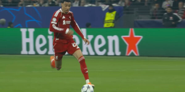 Hugo Ekitike races to score an equalising goal against Frankfurt for Liverpool