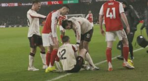 Martinelli pushed the injured Conor Bradley off the Emirates turf.