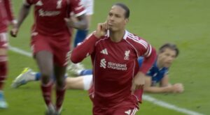 Virgil van Dijk scores the 100th minute winner at Everton's debut derby at their new stadium